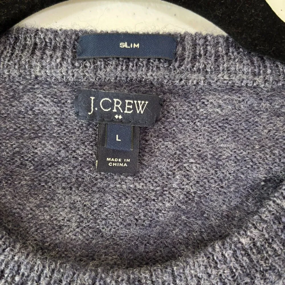 J Crew Sweater Men M Navy Blue 100% Wool Knit Pullover Elbow Patch Cabincore